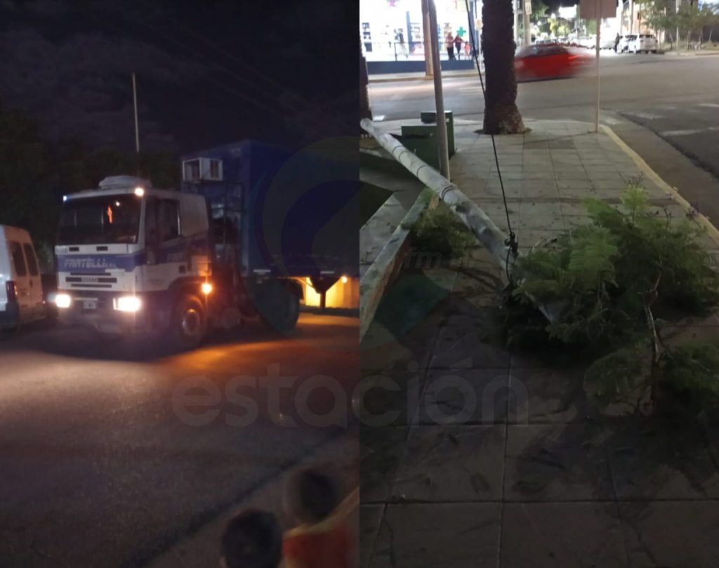 UN CAMIÓN DE GRAN PORTE SE METIÓ POR EL CENTRO DE CRUZ DEL EJE, CORTÓ CABLES Y TIRÓ UN POSTE
