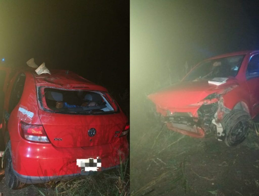 SIMBOLAR: UN VW GOL PERDIÓ EL CONTROL Y VOLCÓ EN LA RN9