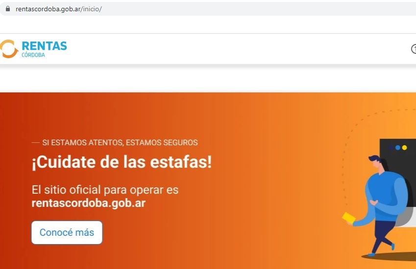 ADVIERTEN DE UNA ESTAFA CON UNA PÁGINA WEB FALSA DE RENTAS CÓRDOBA Y UNA DEUDA INEXISTENTE