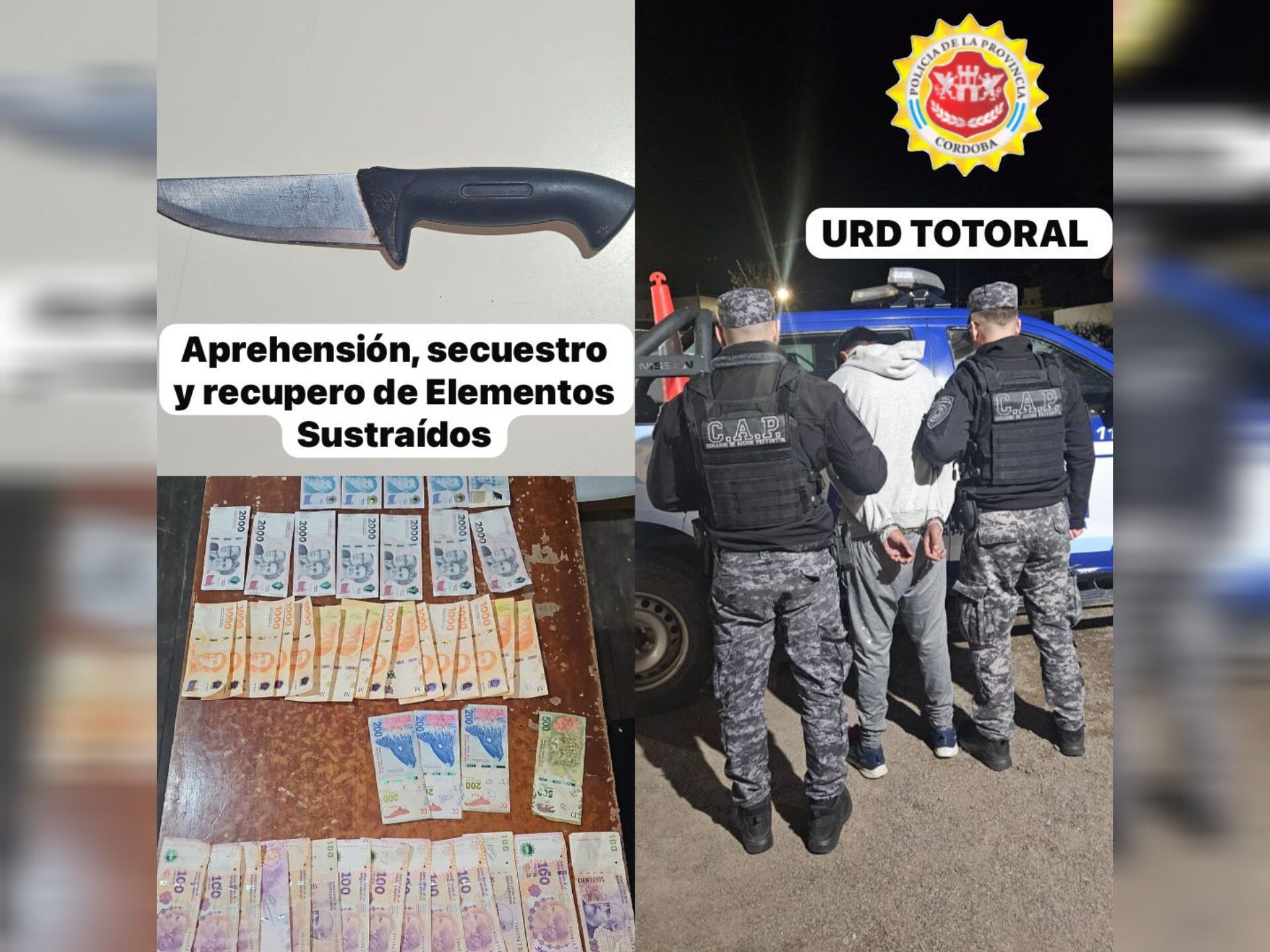 ASALTARON UN COMERCIO EN VILLA DEL TOTORAL: DOS DETENIDOS